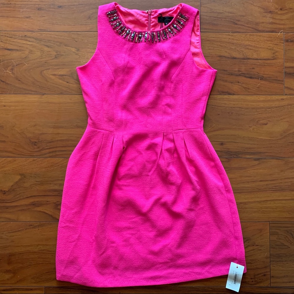 Hot Pink Beaded Fit & Flare Dress